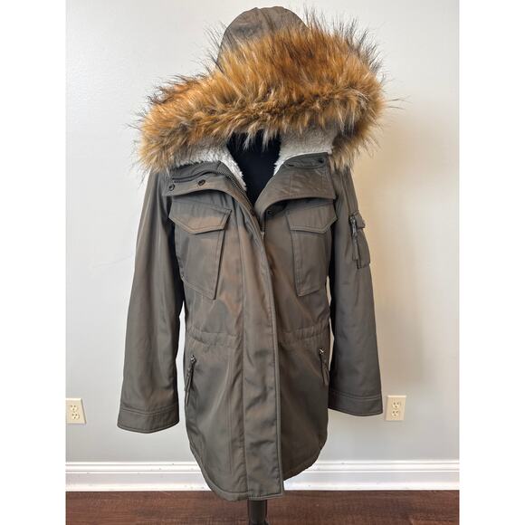 S13 Full Zip Faux-Fur Hood Canyon Parka Coat Military Green Women's Size Large - Picture 2 of 12